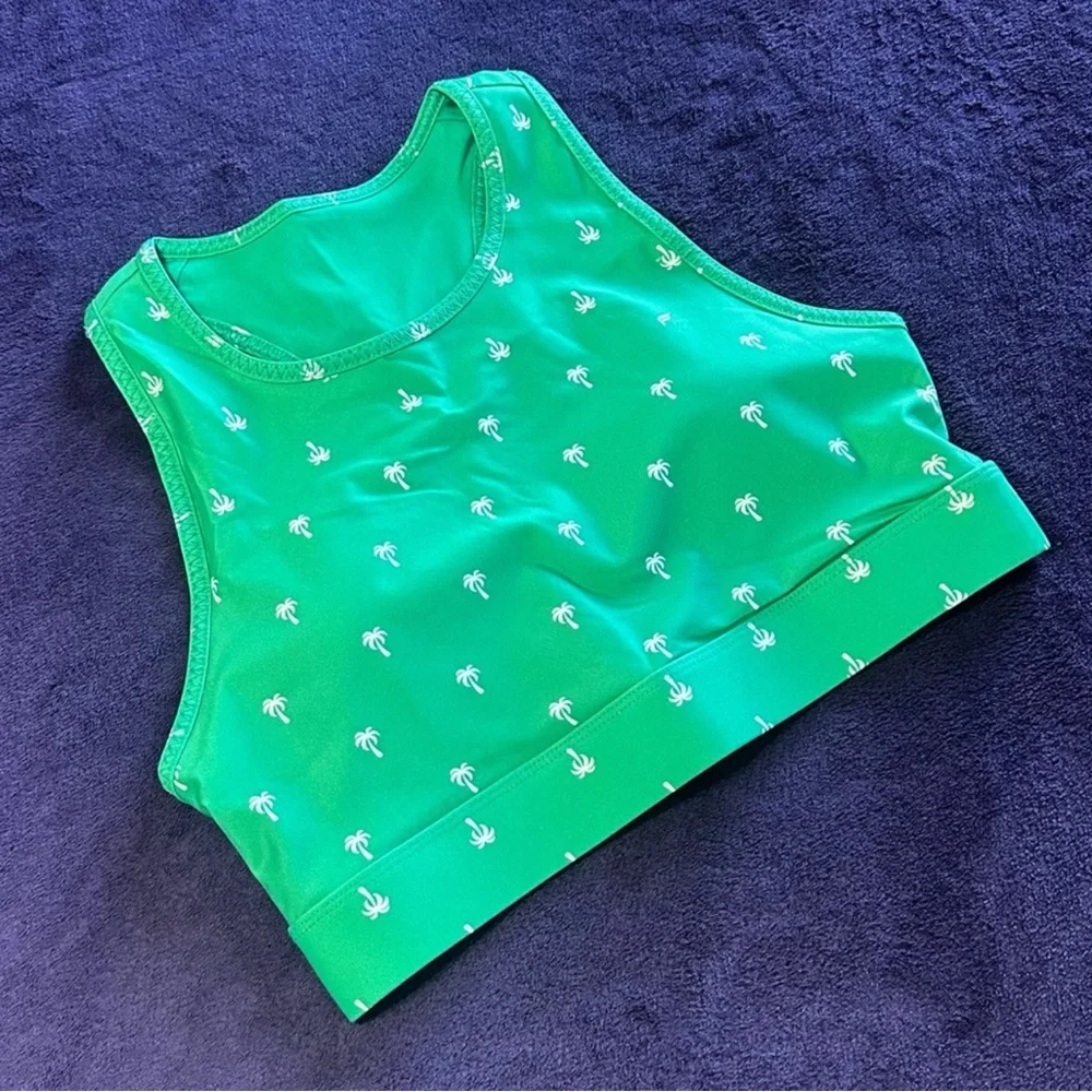 Fabletics Green Palm Print Sports Bra & Biker Short Set Sz M | NWOT - Picture 11 of 14